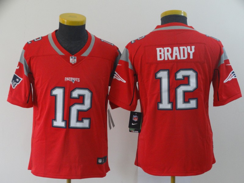 Kids NFL New England Patriots #12 Brady Red Limited Jersey
