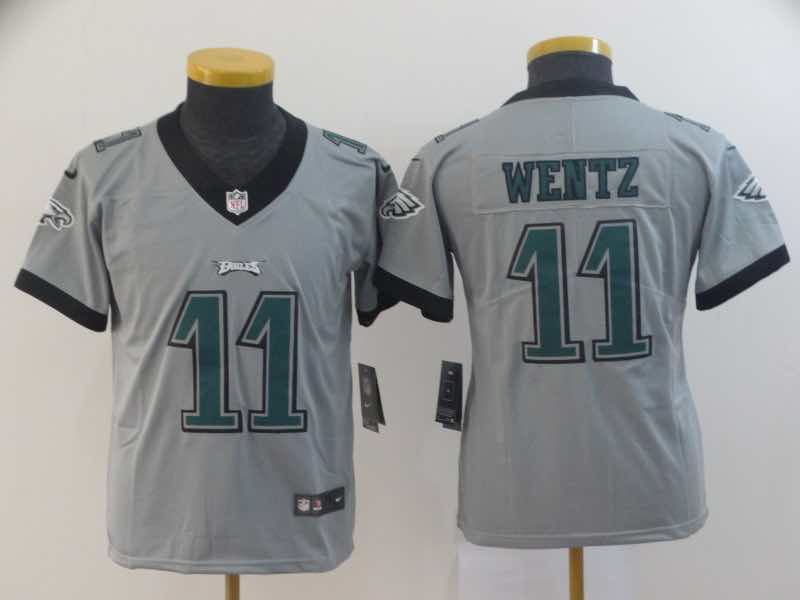 Kid's NFL Philadelphia Eagles #11 Wentz Inverted Grey Limited Jersey