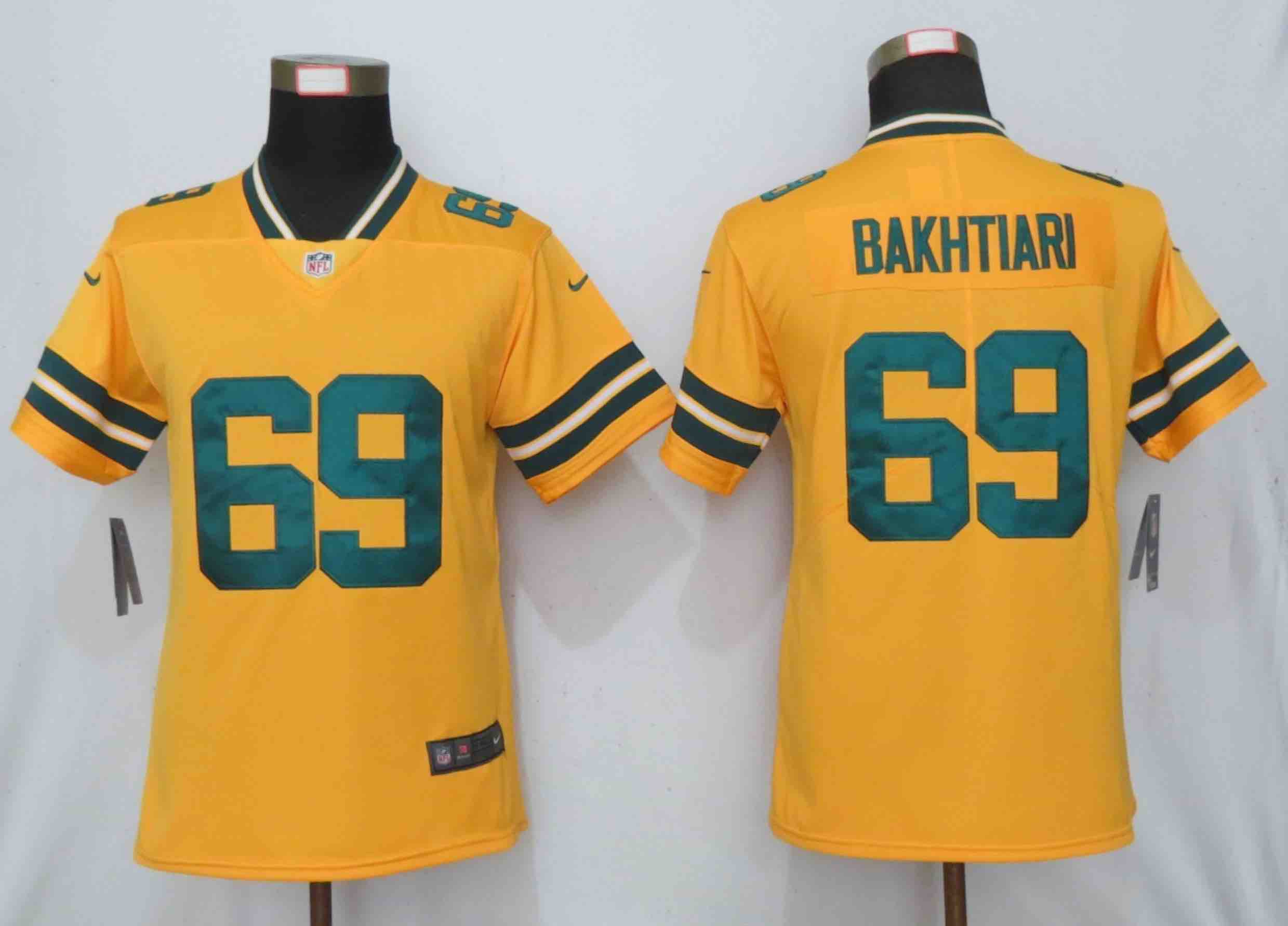 Womens NFL Green Bay Packers #69 Bakhtiari Vapor Gold Inverted Jersey