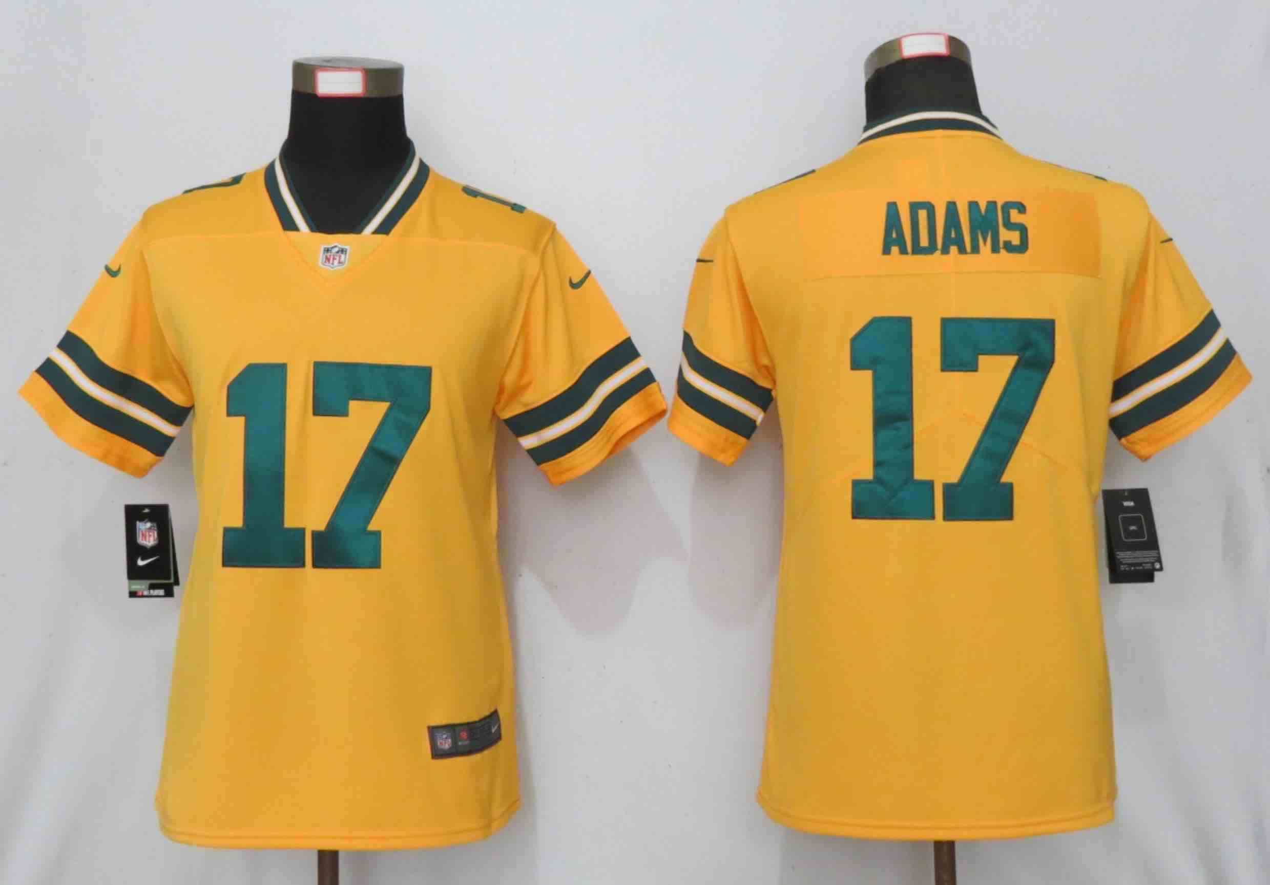 Women NFL Green Bay Packers #17 Adams Vapor Gold Inverted Jersey