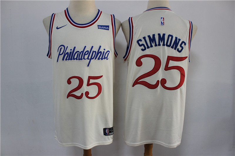 NBA Philadelphia 76ers #25 Simmons Cream Jersey