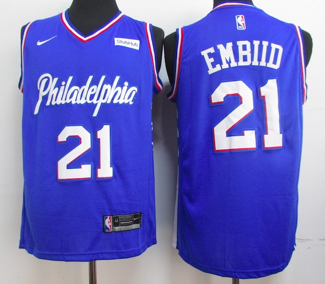 NBA Philadelphia 76ers #21 Embiid Blue Jersey