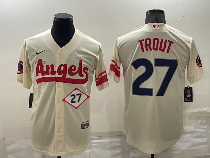 MLB Los Angeles Angels #27 Trout Space City Game Cream Jersey