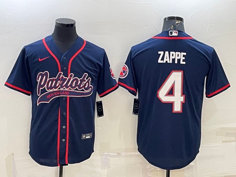 NFL New England Patriots #4 Zappe Blue Joint-design Jersey
