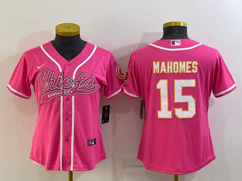 Womens NFL Kansas City Chiefs #15 Mahomes Pink  Joint-design Jersey
