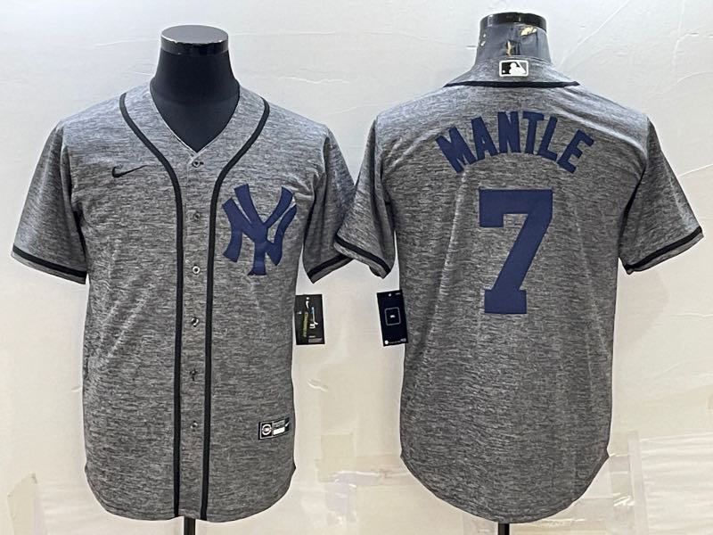 MLB New York Yankees #7 Mantle Grey  Jersey