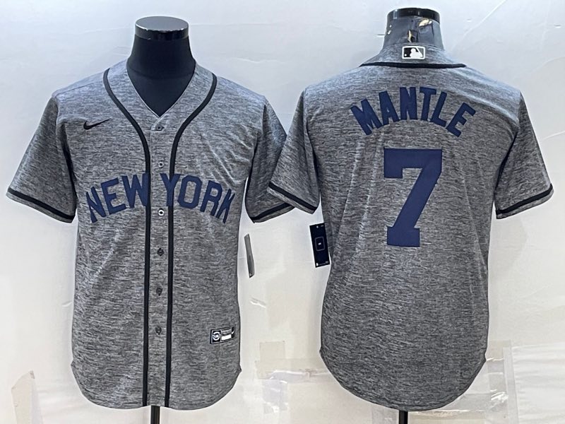 MLB New York Yankees #7 Mantle Grey Jersey
