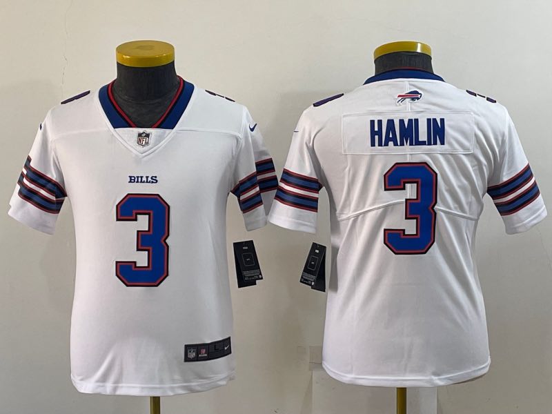 Kids NFL Buffalo Bills #3 Hamlin White Vapor Limited Jersey