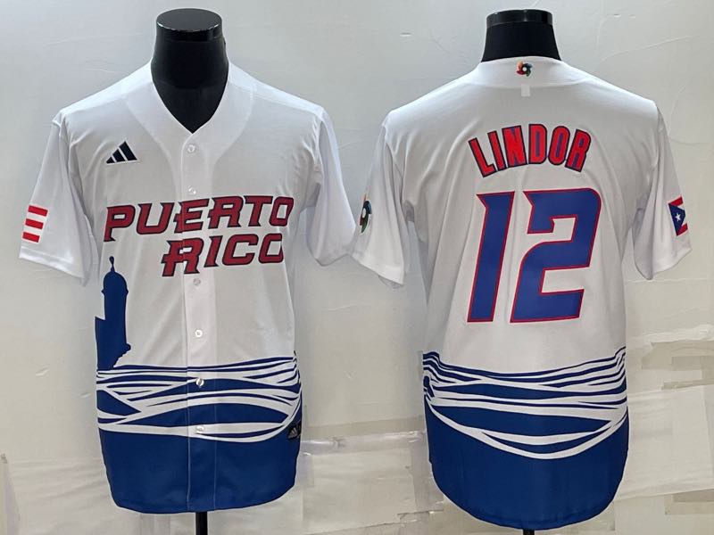 MLB Puerto Rico #12 Lindor White  World Cup Jersey