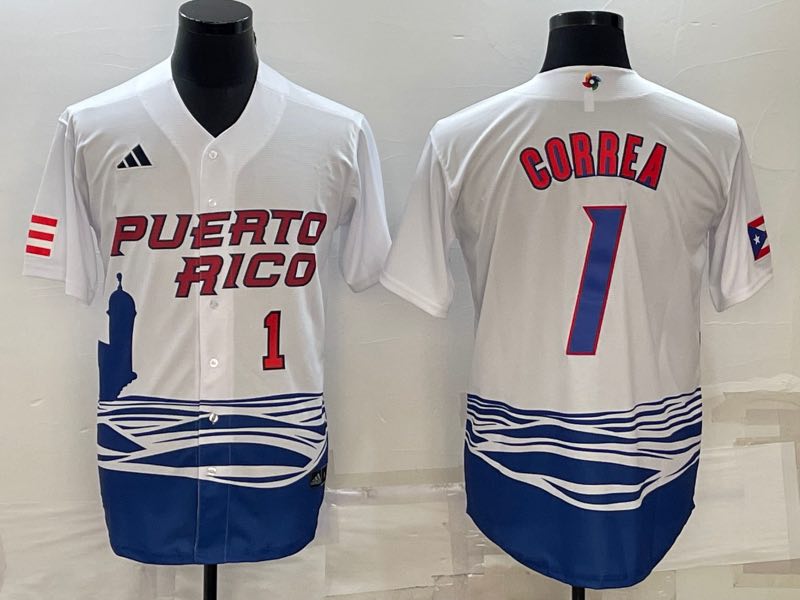 MLB Puerto Rico #1 Gorrea White Red Number World Cup Jersey