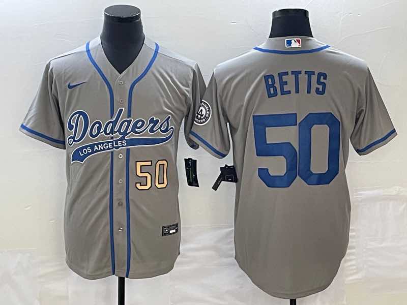 MLB Los Angeles Dodgers #50 Betts Grey Jointed-design Grey Jersey 