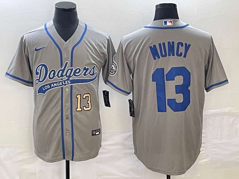 MLB Los Angeles Dodgers #13 Muncy Grey Jointed-design Grey Jersey 
