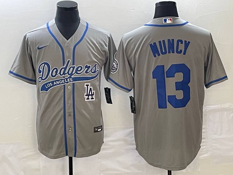 MLB Los Angeles Dodgers 13 Muncy Grey Jointed-design Grey Jersey 