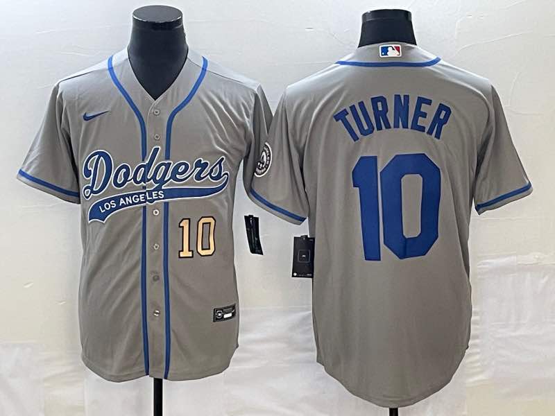 MLB Los Angeles Dodgers 10 Turner Grey Jointed-design Grey Jersey 
