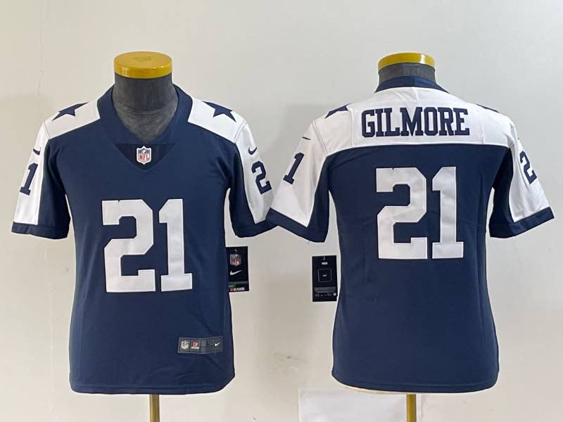 NFL Dallas Cowboys #21 Gilmore Blue thanksgiving Kids Jersey 