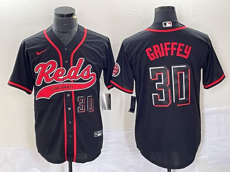 MLB Cincinnati Reds #30 Griffey Black  Jointed-design Jersey