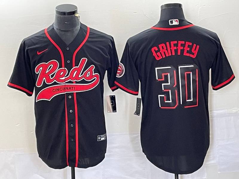 MLB Cincinnati Reds #30 Griffey Black Jointed-design Jersey