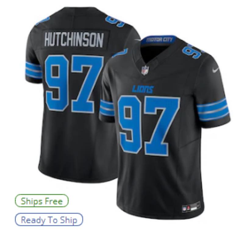 NFL Detriot lions #97 Hutchinson Black New Jersey