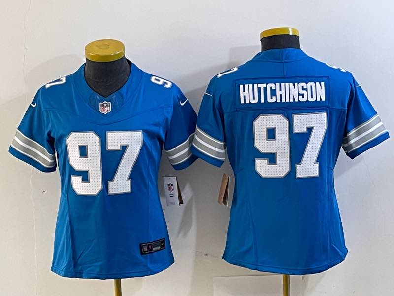 Womens NFL Detriot lions #97 Hutchinson Blue New Jersey