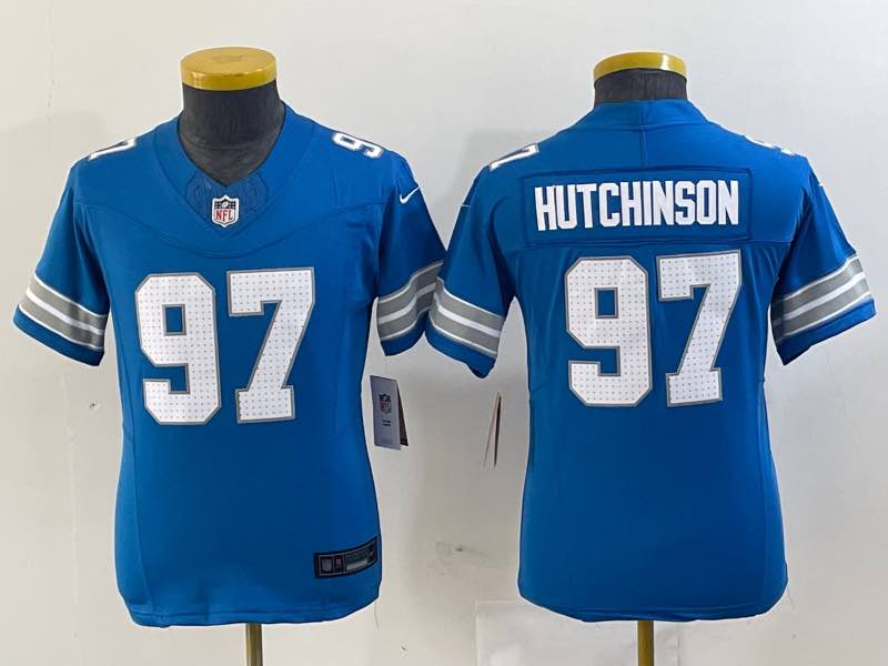 Kids NFL Detriot lions #97 Hutchinson Blue New Jersey