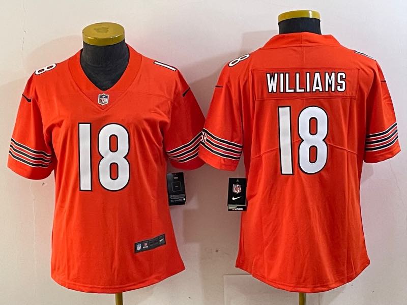 Womens NFL Chicago Bears #18 Williams Orange Jersey