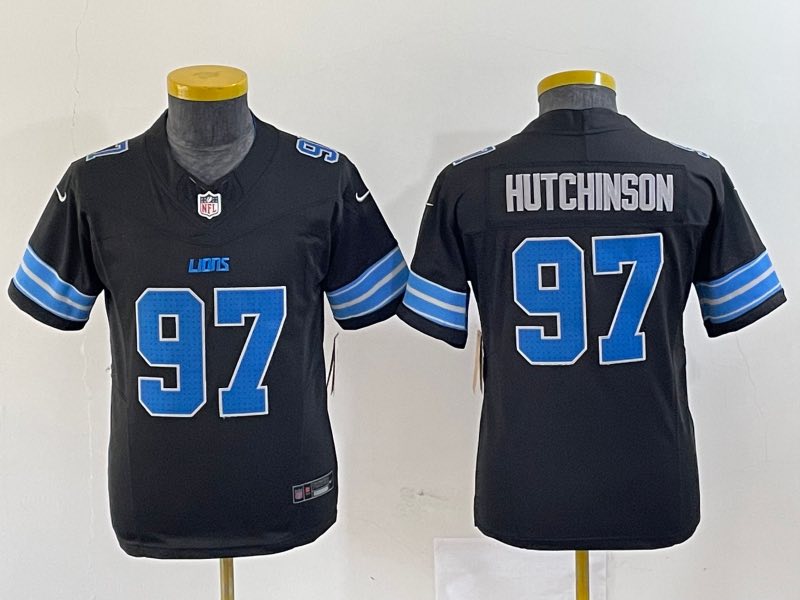 Kids NFL Detriot lions #97 Hutchinson Black New Jersey
