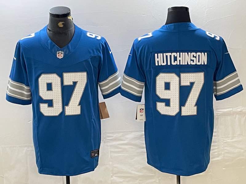 NFL Detriot lions #97 Hutchinson blue New Jersey