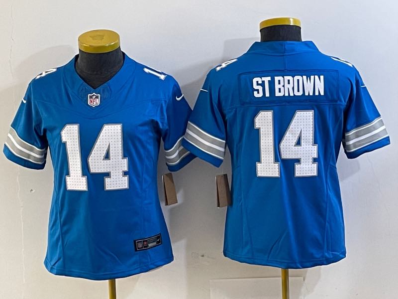 Womens NFL Detriot lions #14 ST Brown Blue New Jersey