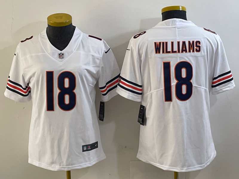 Womens NFL Chicago Bears #18 Williams White Jersey