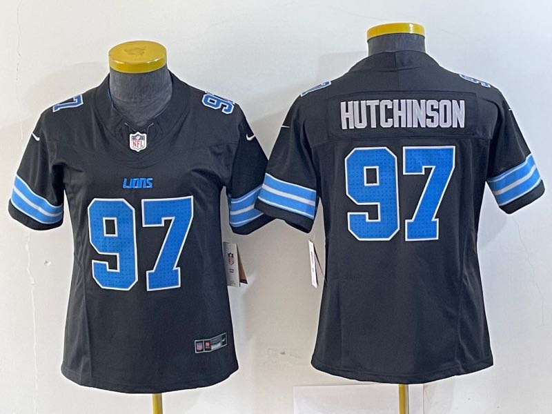Womens NFL Detriot lions #97 Hutchinson Black New Jersey