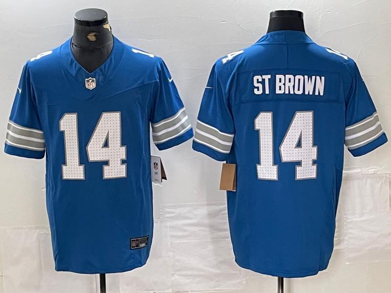 NFL Detriot lions #14 St Brown blue New Jersey