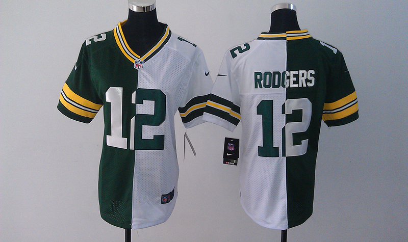 Nike Green Bay Packers #12 Rodgers Half And Half Women Jersey