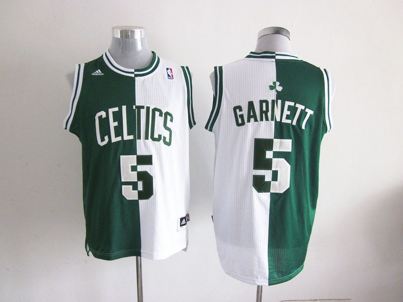 Adidas NBA Boston Celtics #5 Garnett Green and White Split jersey