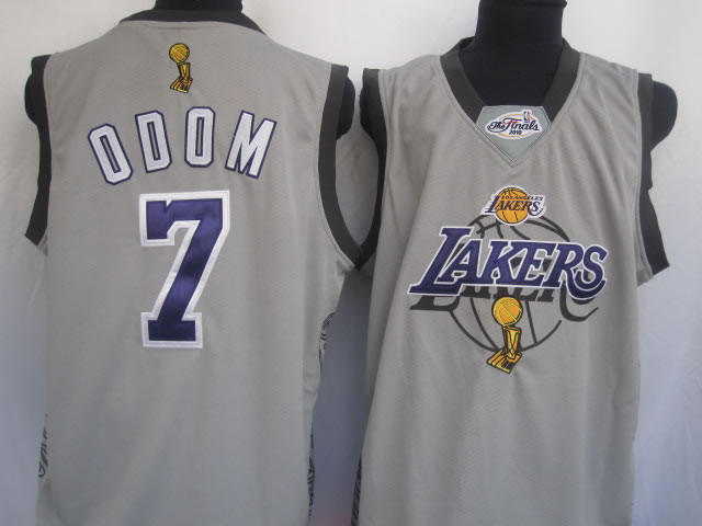 Lamar Odom Jersey: 2010 Finals Commemorative NBA #7 Los Angeles Lakers Jersey in Grey